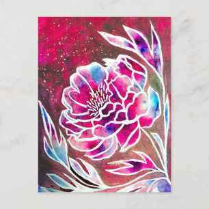 Schattige Roze Dahlia Meisje Bloemen Waterverf Briefkaart