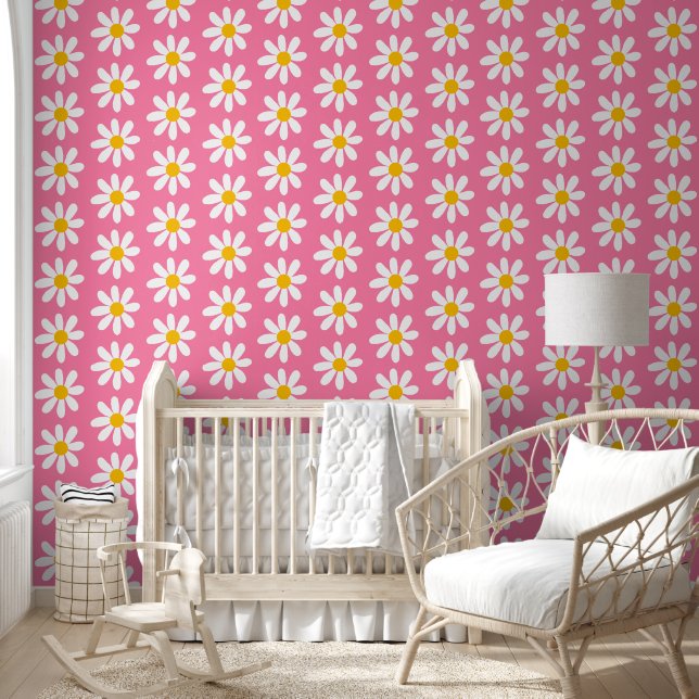 Schattige Roze Daisy Flower Pattern Kinder Behang (Kinderen)