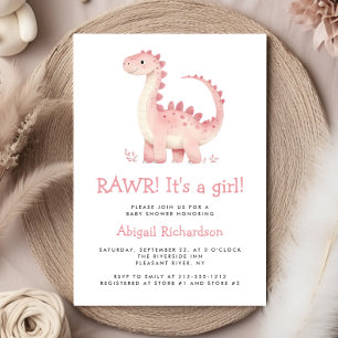 Schattige Roze Dinosaur Girl Baby Shower Kaart