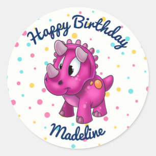 Schattige Roze Dinosaurus Polkadot Verjaardag Stic Ronde Sticker
