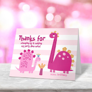 Schattige Roze Dinosaurussen Kawaii Whimsical Meis Bedankkaart
