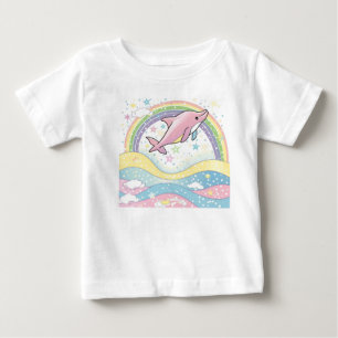 Schattige Roze Dolfijn Baby T-Shirt met Regenboogs