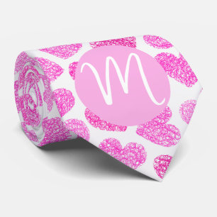 Schattige Roze Doodled Heart Valentijnsdag Monogra Stropdas