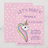 Schattige Roze Eenhoorn Girly Kids Verjaardag Kaart (Voorkant / Achterkant)