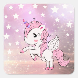 Schattige Roze Eenhoorn Stardust Verjaardag Baby s Vierkante Sticker