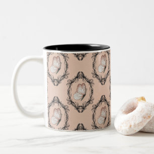 Schattige Roze Elegant Vlinder Damask Pattern Tweekleurige Koffiemok