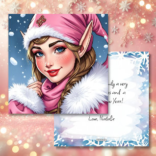 Schattige Roze Elf Gefeliciteerd Kerstmis Gepers Feestdagenkaart