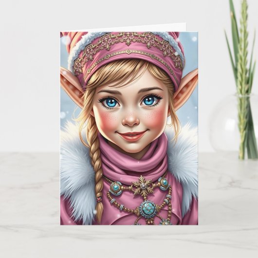 Schattige Roze Elf | Gefeliciteerd met Kerstmis Pe Feestdagen Kaart (Voorkant)