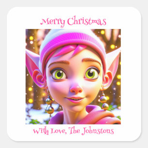 Schattige roze elf grillige gepersonaliseerde kers vierkante sticker