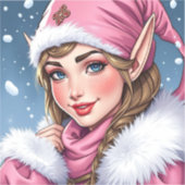 Schattige Roze Elf Kerst Sticker (Voorkant)