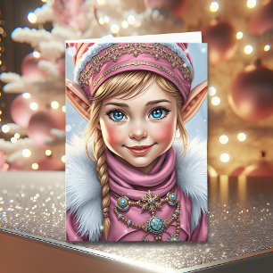 Schattige Roze Elf   Prettig Kerstmis Gepersonalis Feestdagen Kaart