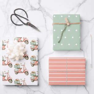 Schattige Roze en Aqua Kust Scooter Inpakpapier Vel