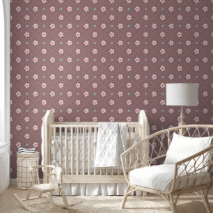 Schattige roze en blauw bloemplakt op Mauve Behang