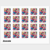 Schattige Roze en Blauw Kitten Meisje's Verjaardag Vierkante Sticker (Vel)