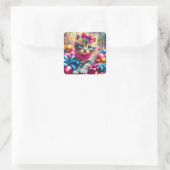 Schattige Roze en Blauw Kitten Meisje's Verjaardag Vierkante Sticker (Tas)