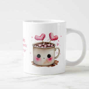Schattige Roze en Cream Waterverf Hot Cacao Harten Extra Grote Beker