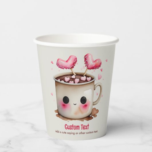 Schattige Roze en Cream Waterverf Hot Cacao Mok Papieren Bekers (Achterkant)