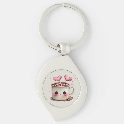Schattige Roze en Cream Waterverf Hot Cacao Mok Sleutelhanger (Voorkant)