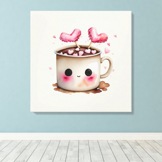Schattige Roze en Cream Waterverf Hot Chocolate Mo Canvas Afdruk