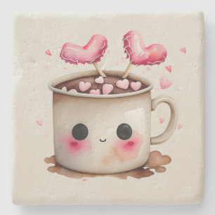 Schattige Roze en Cream Waterverf Hot Chocolate Mo Stenen Onderzetter