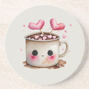 Schattige Roze en Cream Waterverf Hot Chocolate Mo Zandsteen Onderzetter