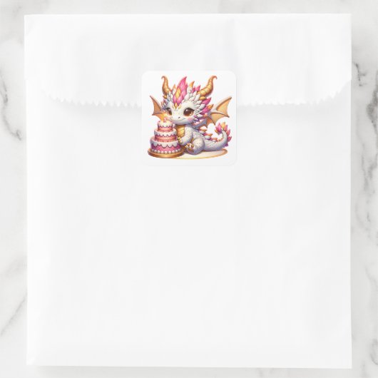 Schattige roze en gouden Dragon Girl's verjaardags Vierkante Sticker (Tas)