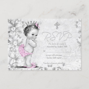 Schattige Roze en Grijze Doop RSVP uit de Vintage Kaartje