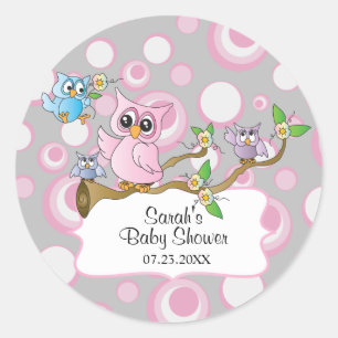 Schattige Roze en Grijze Uil Baby Ronde Sticker