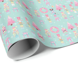 Schattige Roze en Mint Groene Kerst Notenkraker Cadeaupapier
