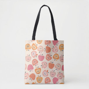 Schattige roze en oranje appelmotief draagtas