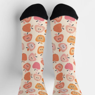 Schattige roze en oranje appelmotief sokken