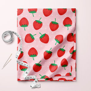 Schattige Roze En Rode Zomer Aardbei Stof