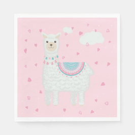 Schattige Roze en Turquoise Llama Papier Bord Servet