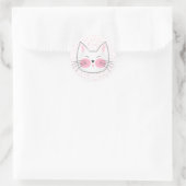 Schattige Roze en Wit Japans Kitty Cat Ronde Sticker (Tas)
