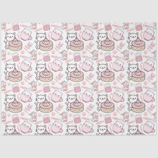 Schattige roze en wit kattenweefselpapier tissuepapier (Voorkant)