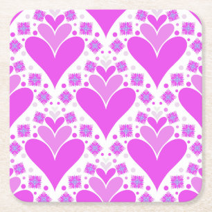 Schattige roze en wit modern trendy hartontwerp vierkante kartonnen onderzetter