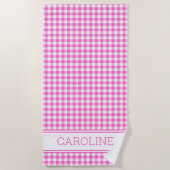 Schattige Roze en Witte Gingham Plaid Check Strandlaken (Voorkant)