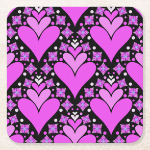 Schattige roze en zwart modern trendy hartontwerp vierkante kartonnen onderzetter