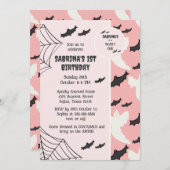 Schattige Roze Enge Een Halloween Verjaardagsuitno Kaart (Voorkant / Achterkant)