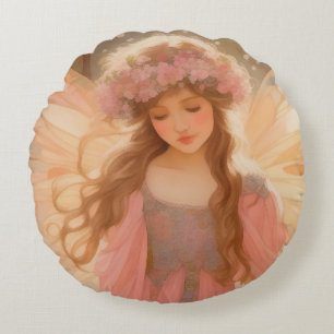 Schattige Roze Fee Fantasie Schilderij Rond Kussen
