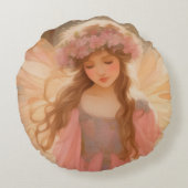 Schattige Roze Fee Fantasie Schilderij Rond Kussen (Achterkant)