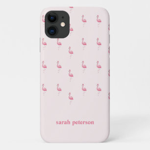 Schattige roze flamingo aangepaste naam roze iPhone 11 hoesje