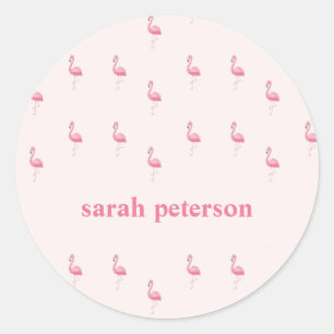 Schattige roze flamingo aangepaste naam roze ronde sticker