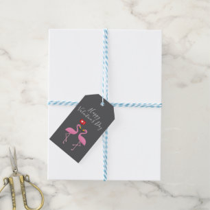 Schattige Roze Flamingo Als Hart Pastel Personal Cadeaulabel
