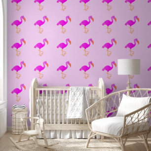 Schattige Roze Flamingo Behang