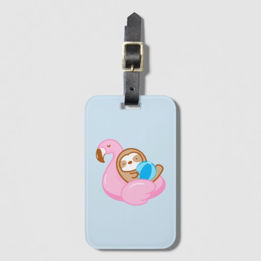 Schattige Roze Flamingo Float Sloth Bagagelabel (Voorkant (verticaal))