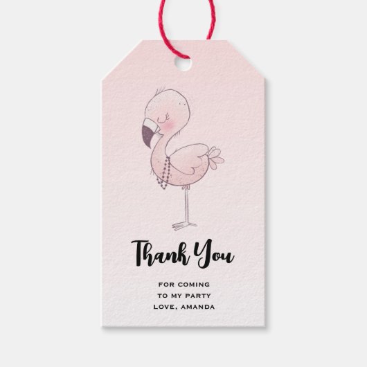 Schattige roze flamingo illustratie party dank u cadeaulabel (Voorkant)