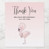 Schattige roze flamingo illustratie party dank u wijn etiket (Enkel label)