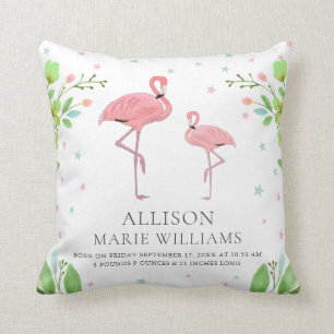 Schattige Roze Flamingo Meisje Geboorte Stats Kussen