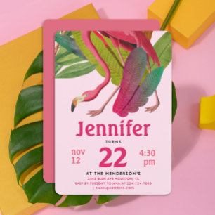 Schattige Roze Flamingo Meisje Tropische Aloha Zom Kaart